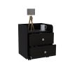 Modern and easy-to- install black bedside Nightstand with lower wheels for easy mobility, 2 drawers with 2 metal handles to open the storage and curve