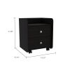 Modern and easy-to- install black bedside Nightstand with lower wheels for easy mobility, 2 drawers with 2 metal handles to open the storage and curve
