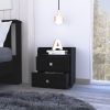 Modern and easy-to- install black bedside Nightstand with lower wheels for easy mobility, 2 drawers with 2 metal handles to open the storage and curve