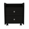 Modern and easy-to- install black bedside Nightstand with lower wheels for easy mobility, 2 drawers with 2 metal handles to open the storage and curve