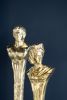 5.5x5.5x32" Elongated Gold Roman Statue on White Marble Base